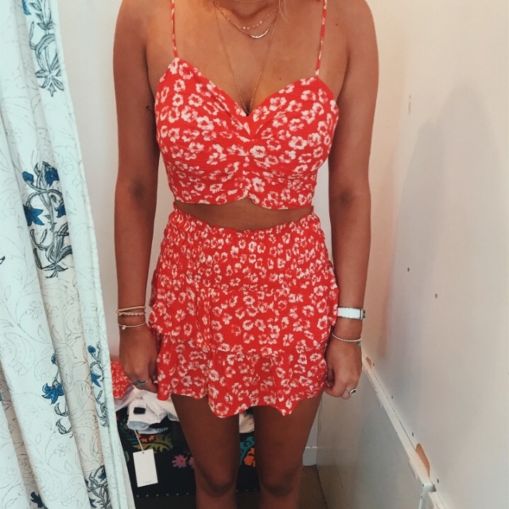 Two piece flowered romper.